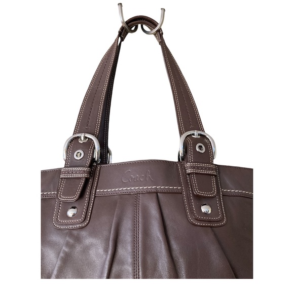 Like New Vintage Brown/Lavender Coach F13732 Soho Pleated Leather Satchel - Picture 4 of 9